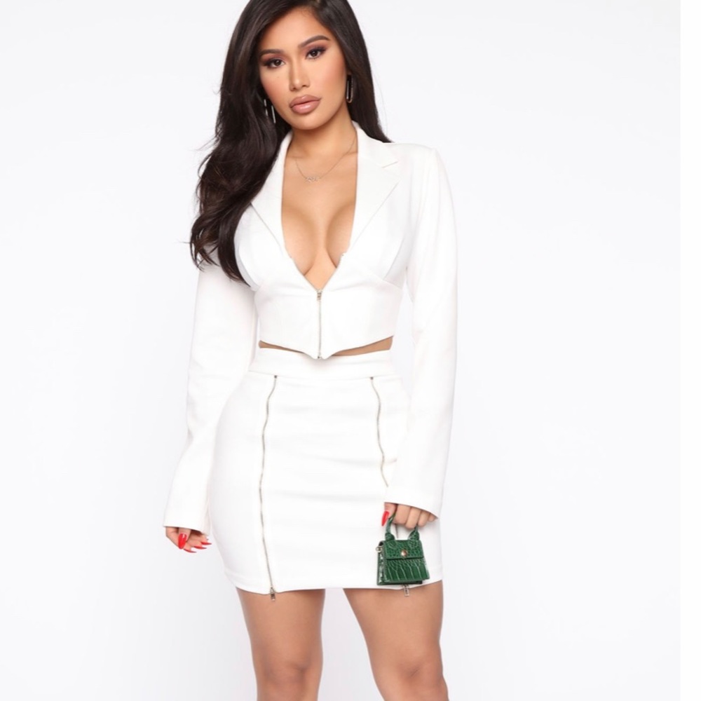 Sexy white blazer skirt set